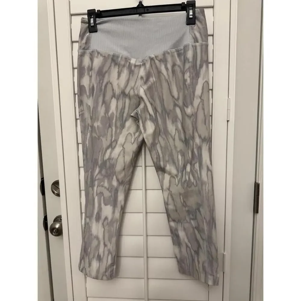 Nike Dri-FIT Women Grey White Abstract Print Cropped Leggings Size M Tie Dye